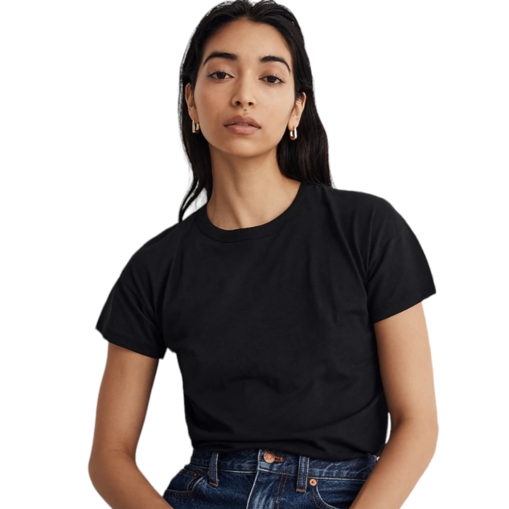 Madewell Women's Whisper Crew Neck Black Tee Size XXS